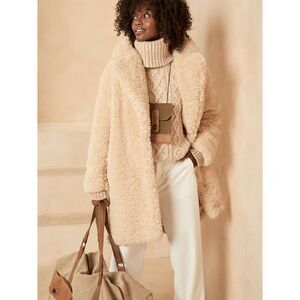 NWT Banana Republic Oversized Sherpa Cocoon Coat - Ivory - XL